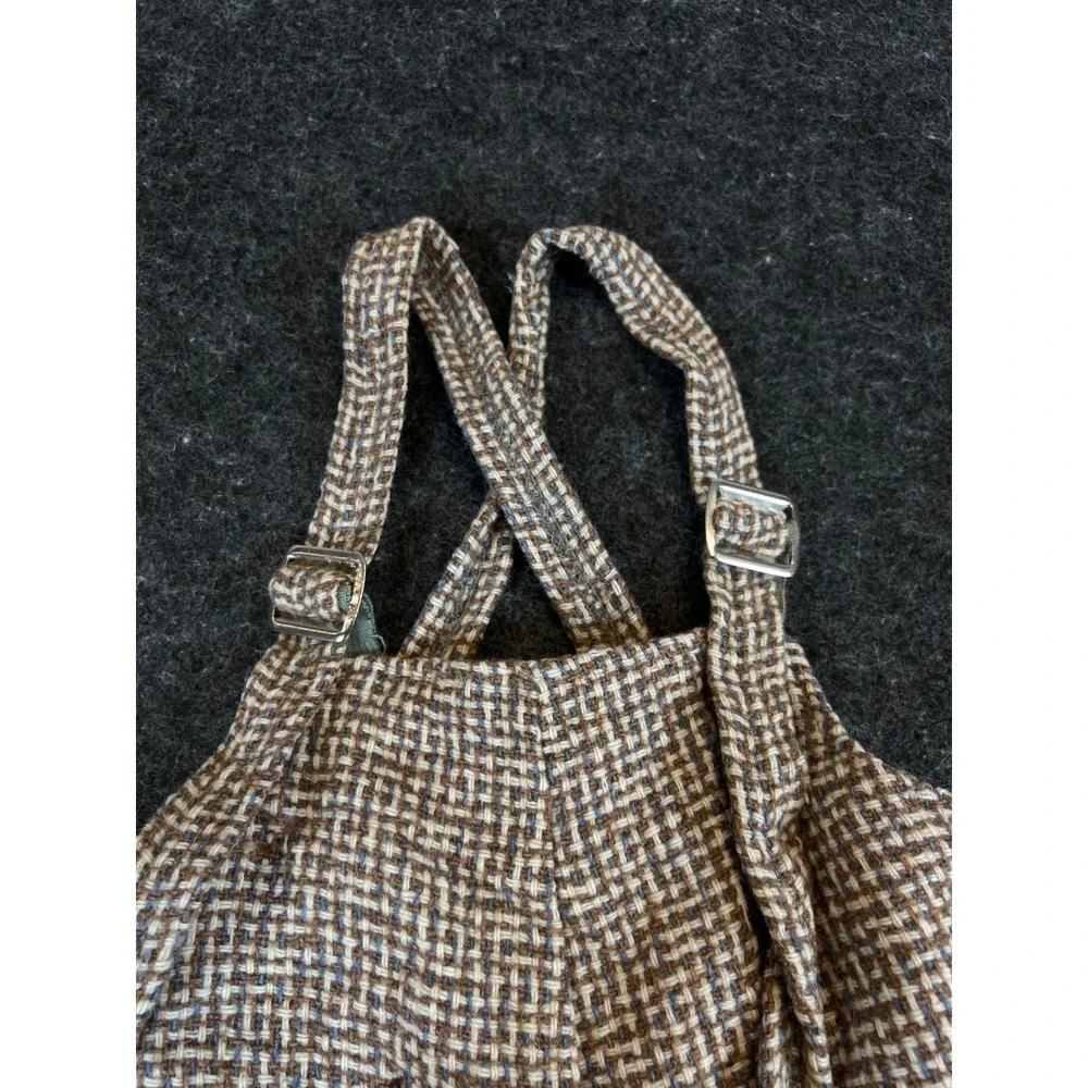 VTG 50s Brown Basketweave Coat and Overalls Set with Velvet Trim Girls Lot of 2